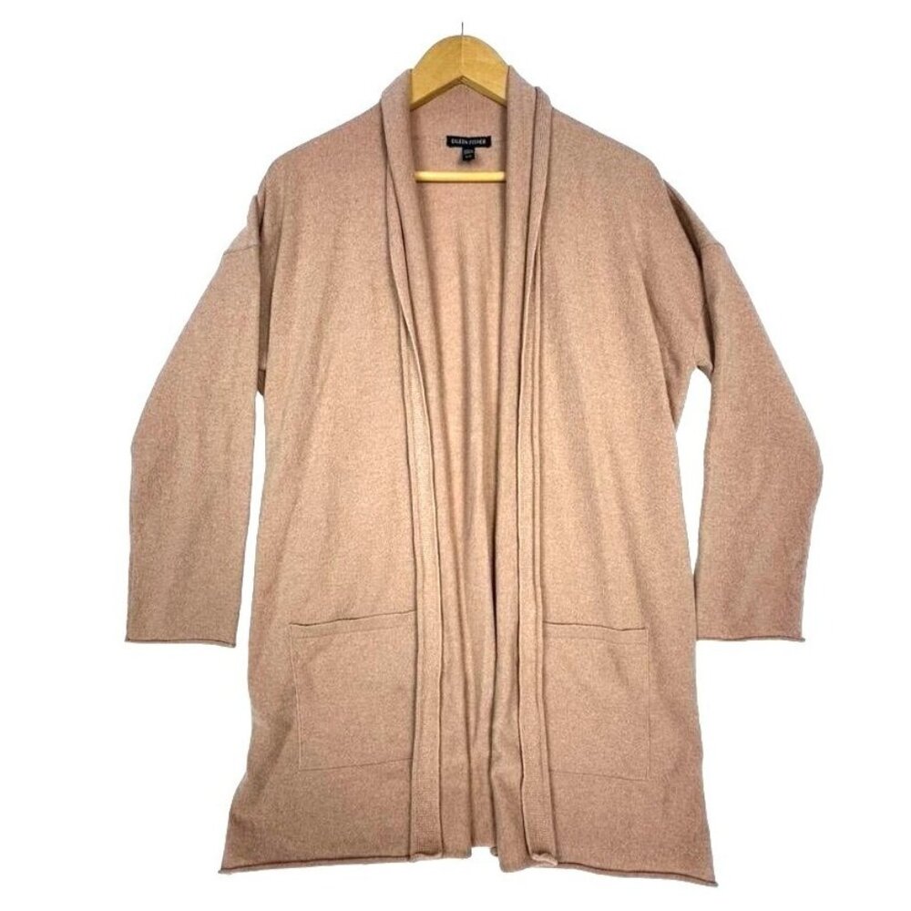 Eileen Fisher Women's Sz M Sweater Pink Cardigan Cashmere Duster Pockets Dusky‎